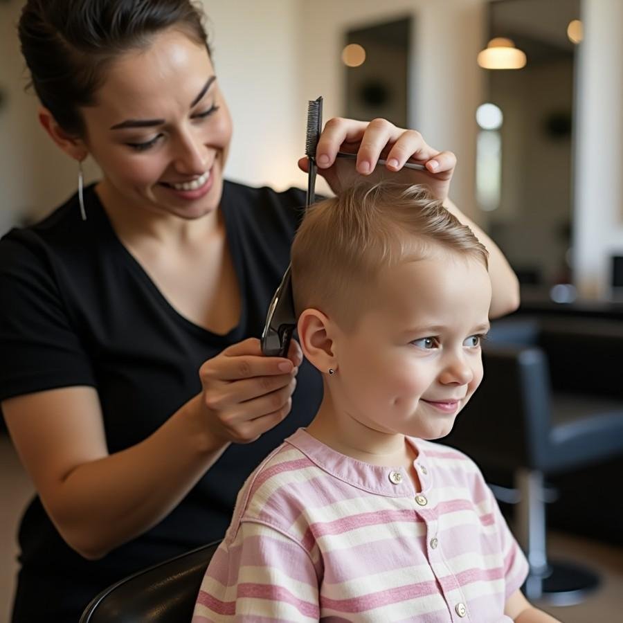 Professional hairstyling in a child-friendly environment.